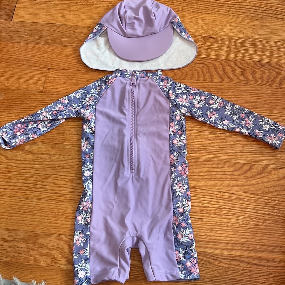Baby girl bathing suit and hat
